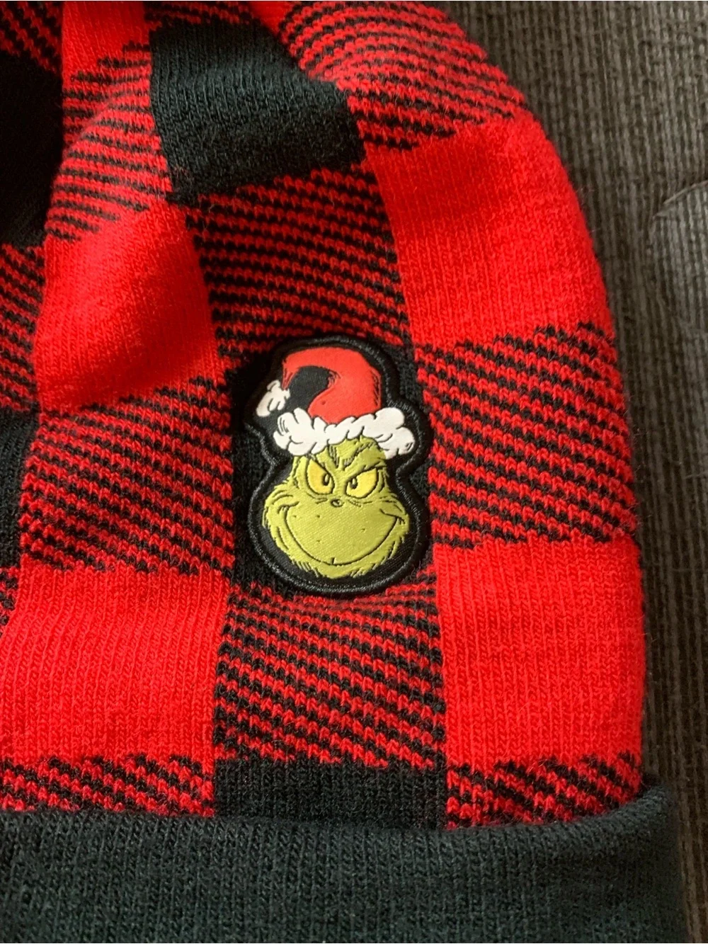 Universal Studio Grinch Naughty Buffalo Plaid Hat Black Red Green